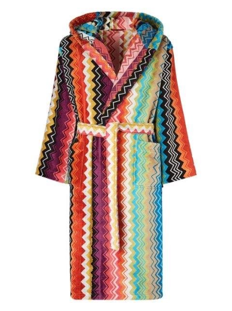 zigzag-woven hoodied bath robe by MISSONI