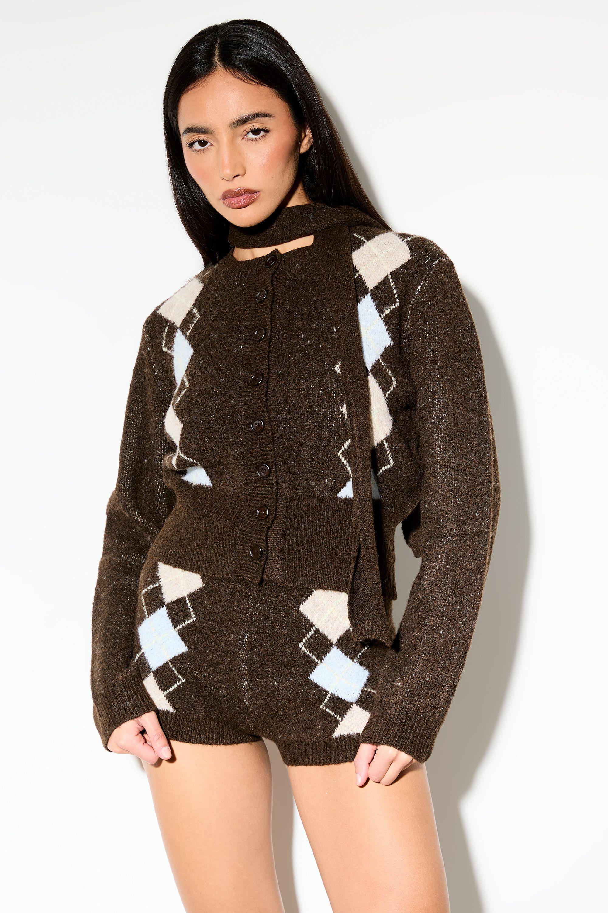 Argyle Scarf Detail Knitted Cardigan by MISSPAP