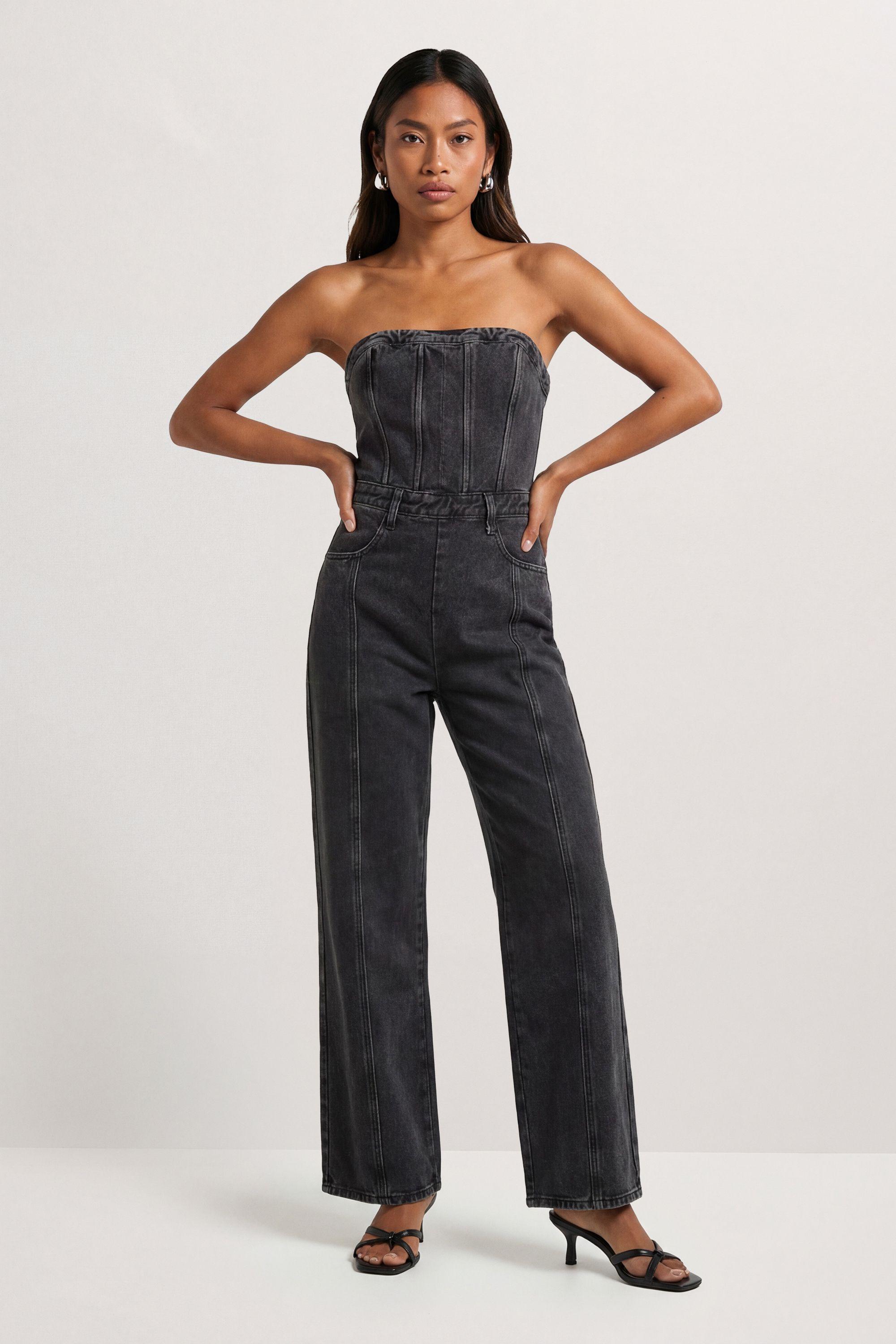 Bandeau Denim Wide Leg Jumpsuit by MISSPAP
