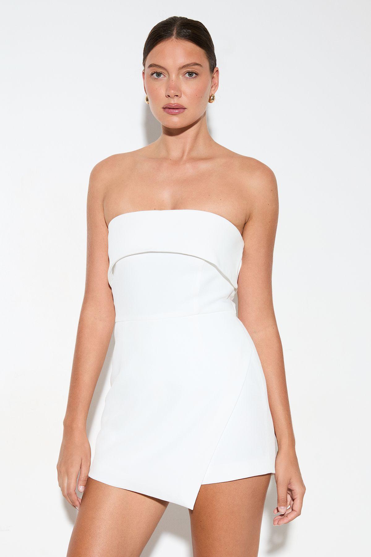 Bandeau Fold Over Button Skort Playsuit by MISSPAP