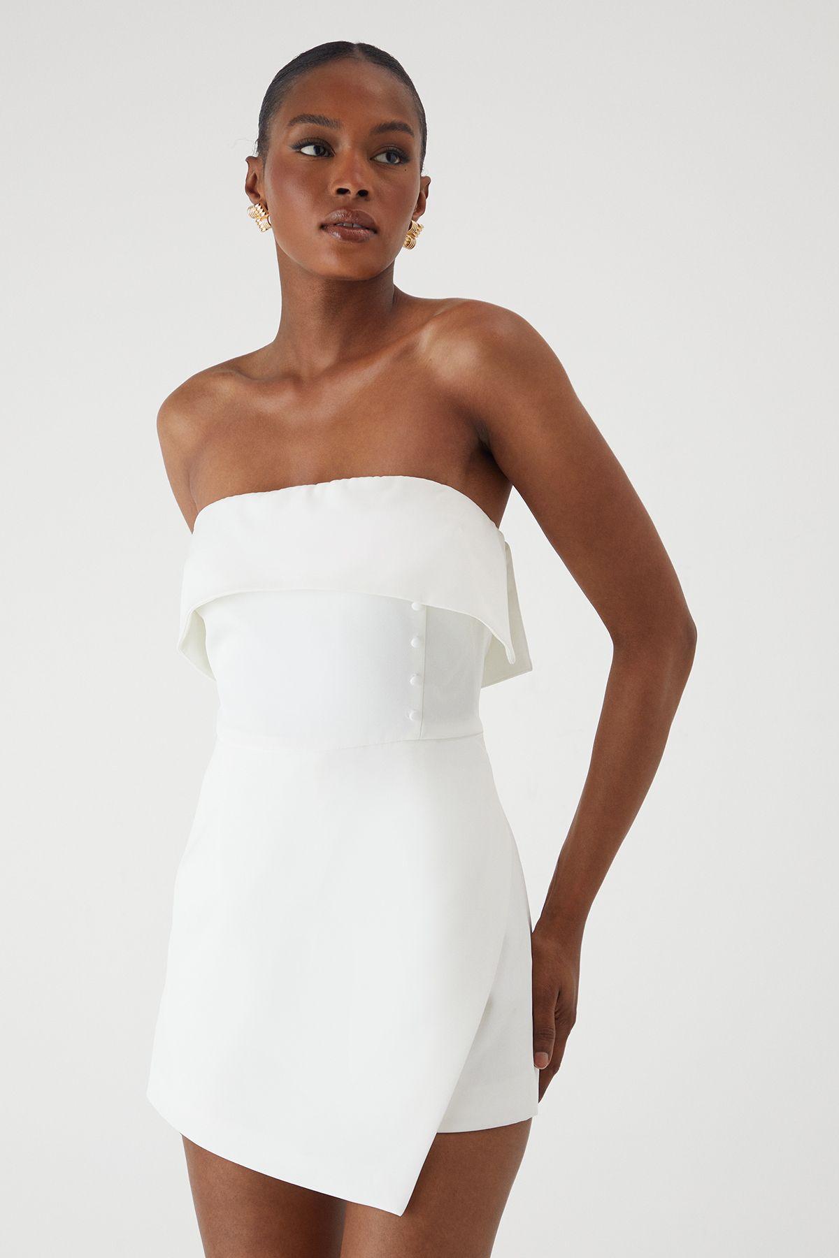 Bandeau Fold Over Button Skort Playsuit by MISSPAP