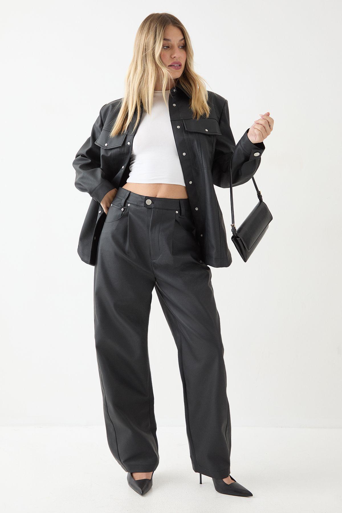 Barrell Leg Faux Leather Pant by MISSPAP Barrell Leg Faux Leather Pant by MISSPAP