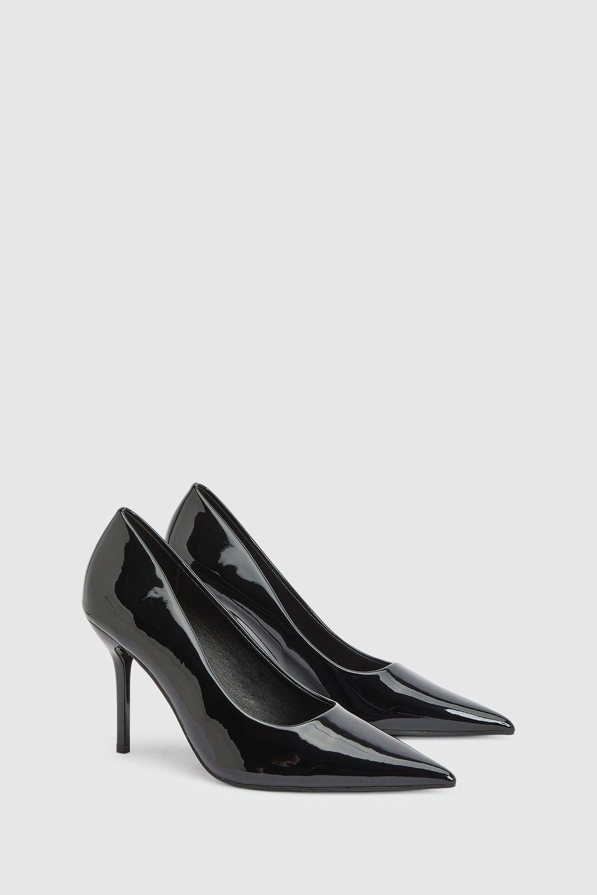 Black Faux Patent Leather High Stiletto Heeled Court Shoes by MISSPAP