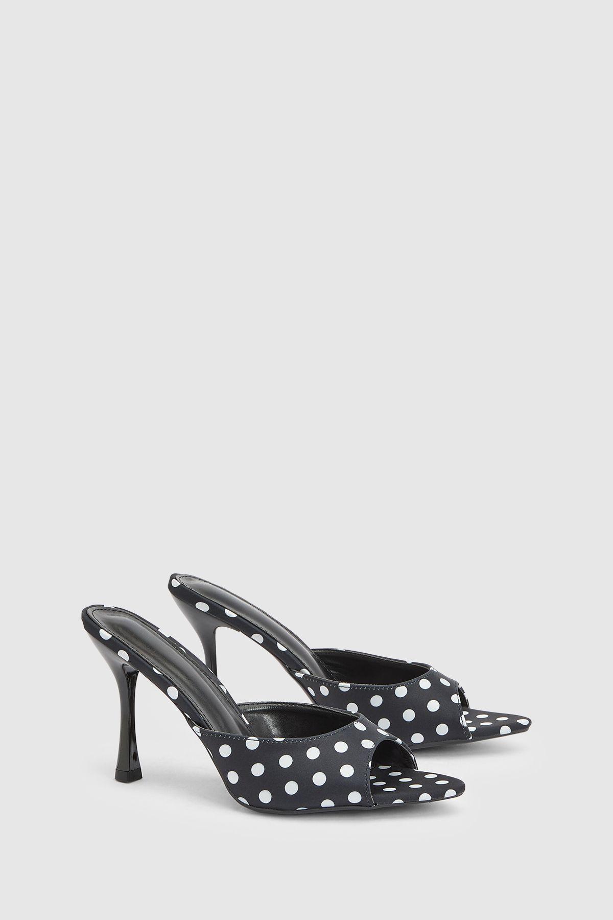 Black Polka Dot Faux Leather High Stiletto Heeled Mules by MISSPAP