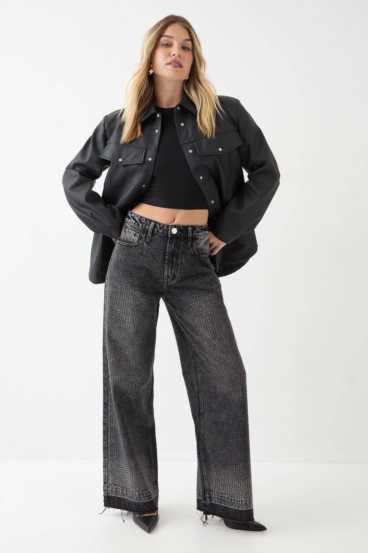 Diamante Embellished Straight Leg Jeans by MISSPAP