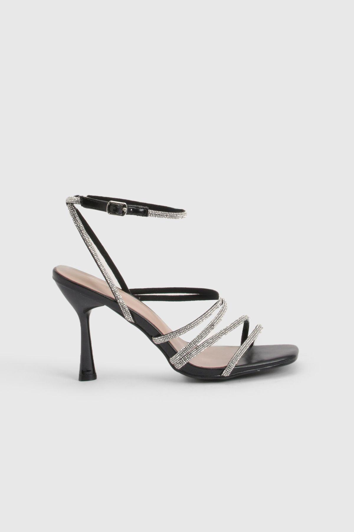 Diamante Faux Leather High Heeled Sandals by MISSPAP