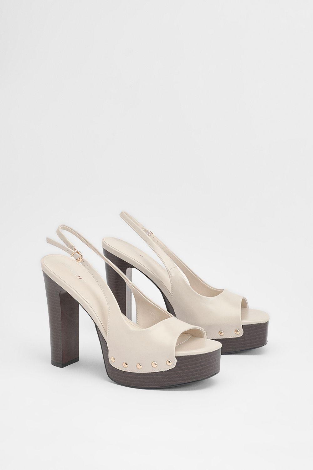 Faux Leather Slingback Wood Effect High Heeled Mules by MISSPAP