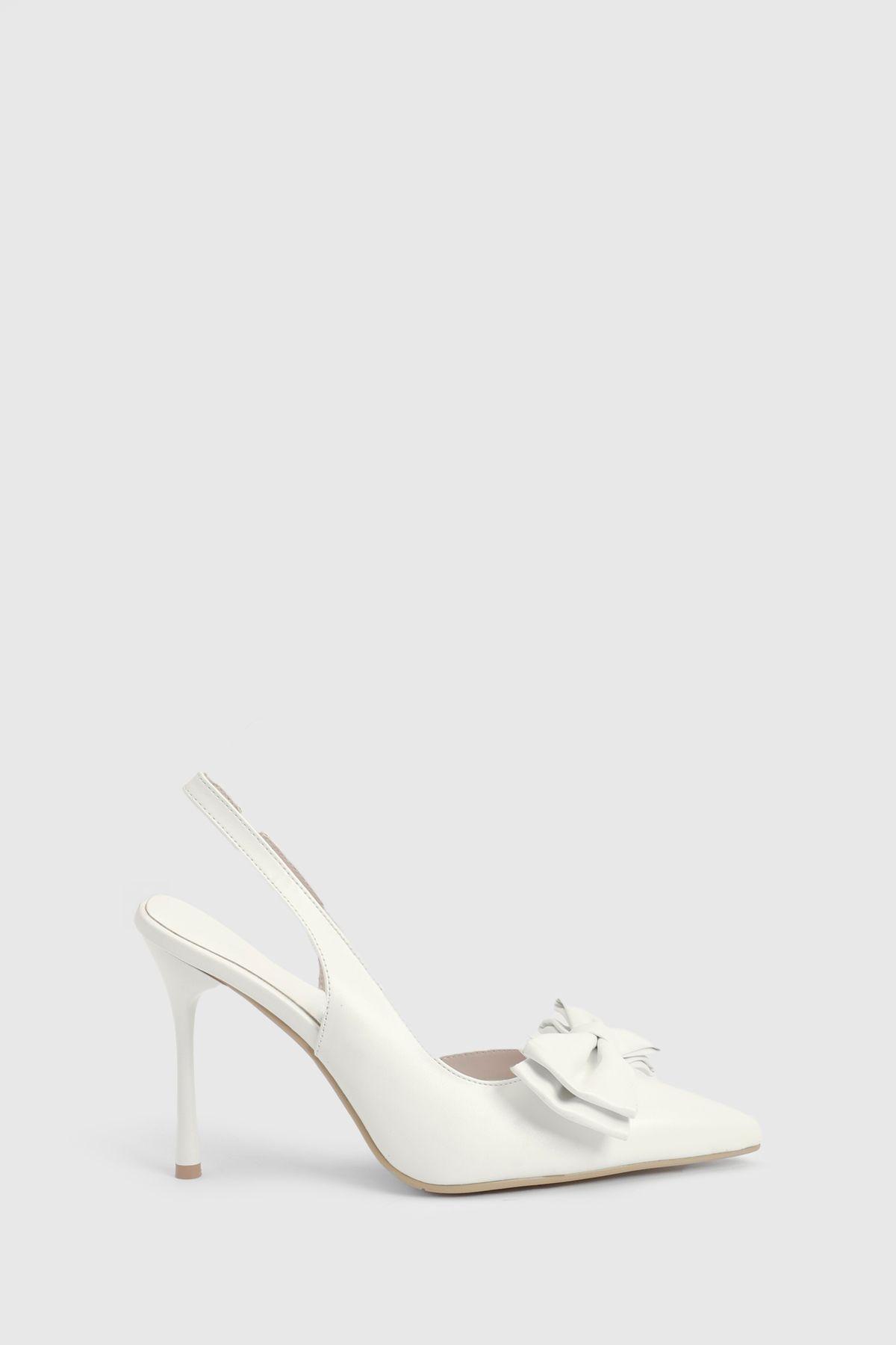 Faux Metallic Leather Bow Detail High Stiletto Slingback Court Shoes by MISSPAP