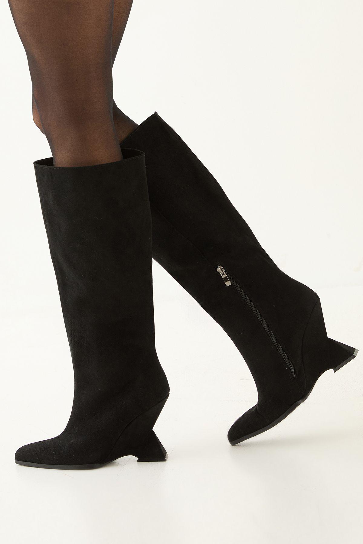 Faux Suede High Wedge Knee Boots by MISSPAP