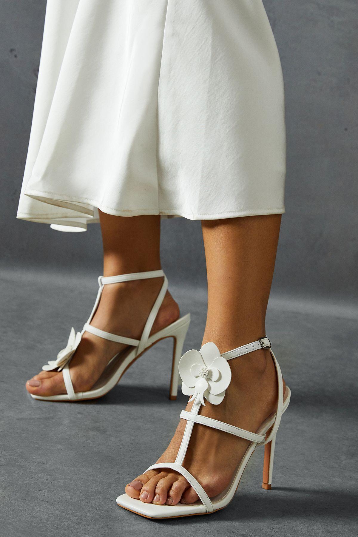 Floral Square Toe t-Bar High Stiletto Heel Sandals by MISSPAP