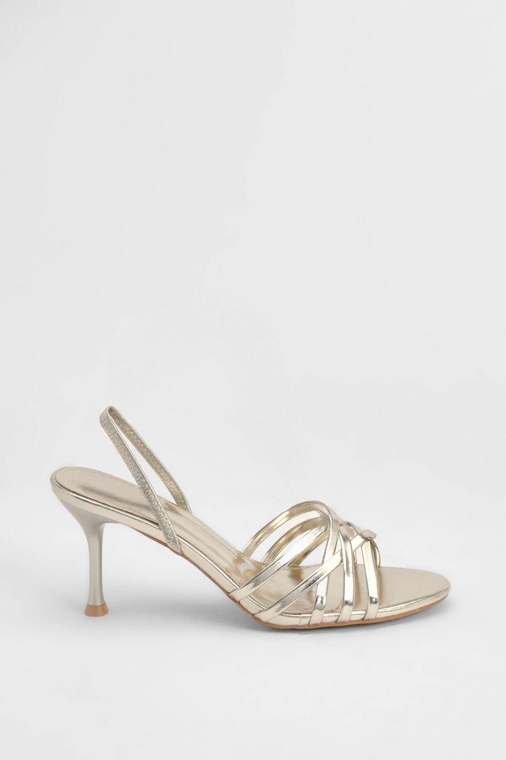 Gold Faux Metallic Leather Slingback Strappy Stiletto Heeled Sandals by MISSPAP