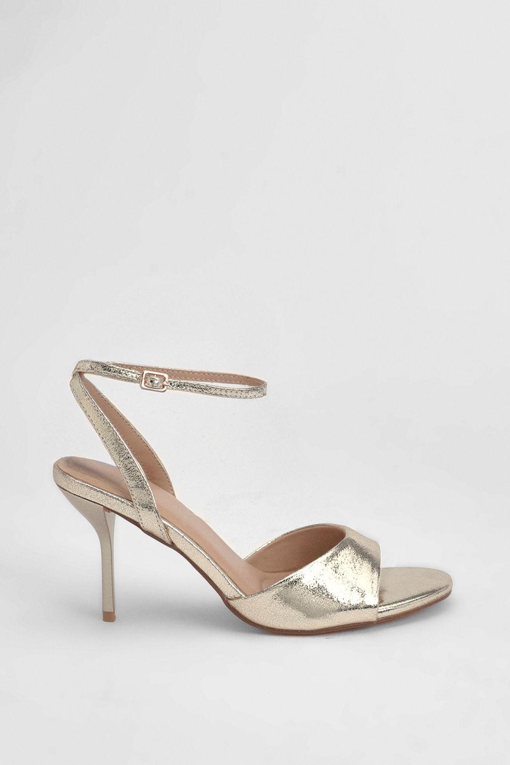 Gold Faux Metallic Leather Stiletto High Heeled Sandals by MISSPAP