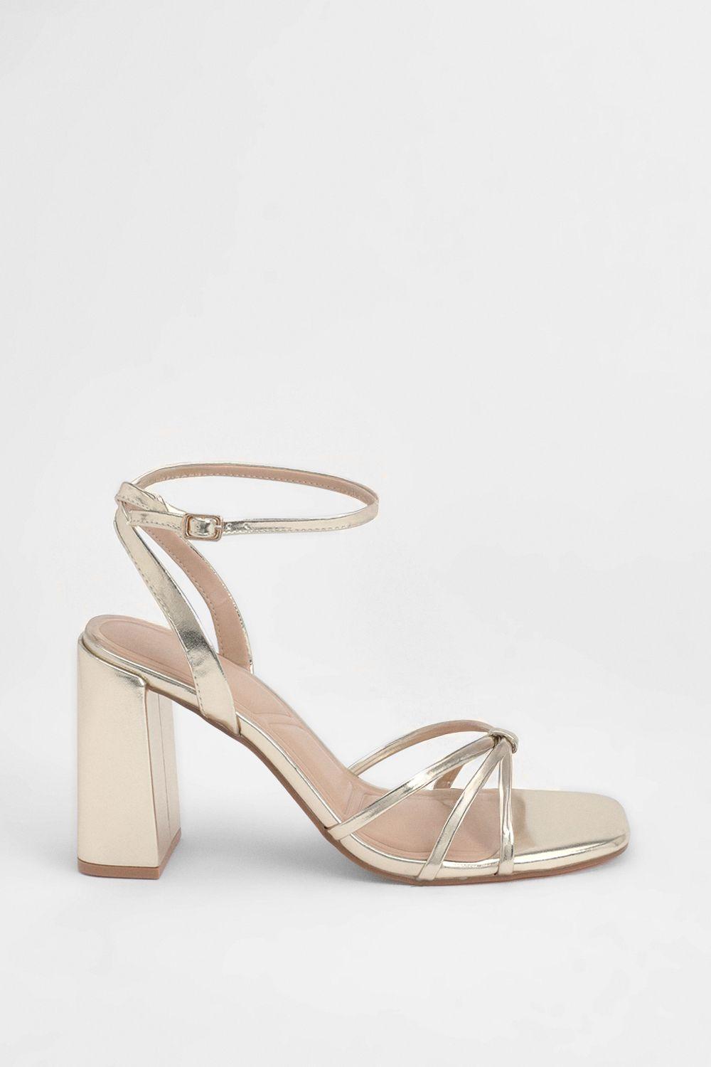 Gold Metallic Faux Leather Strappy High Block Heeled Sandals by MISSPAP