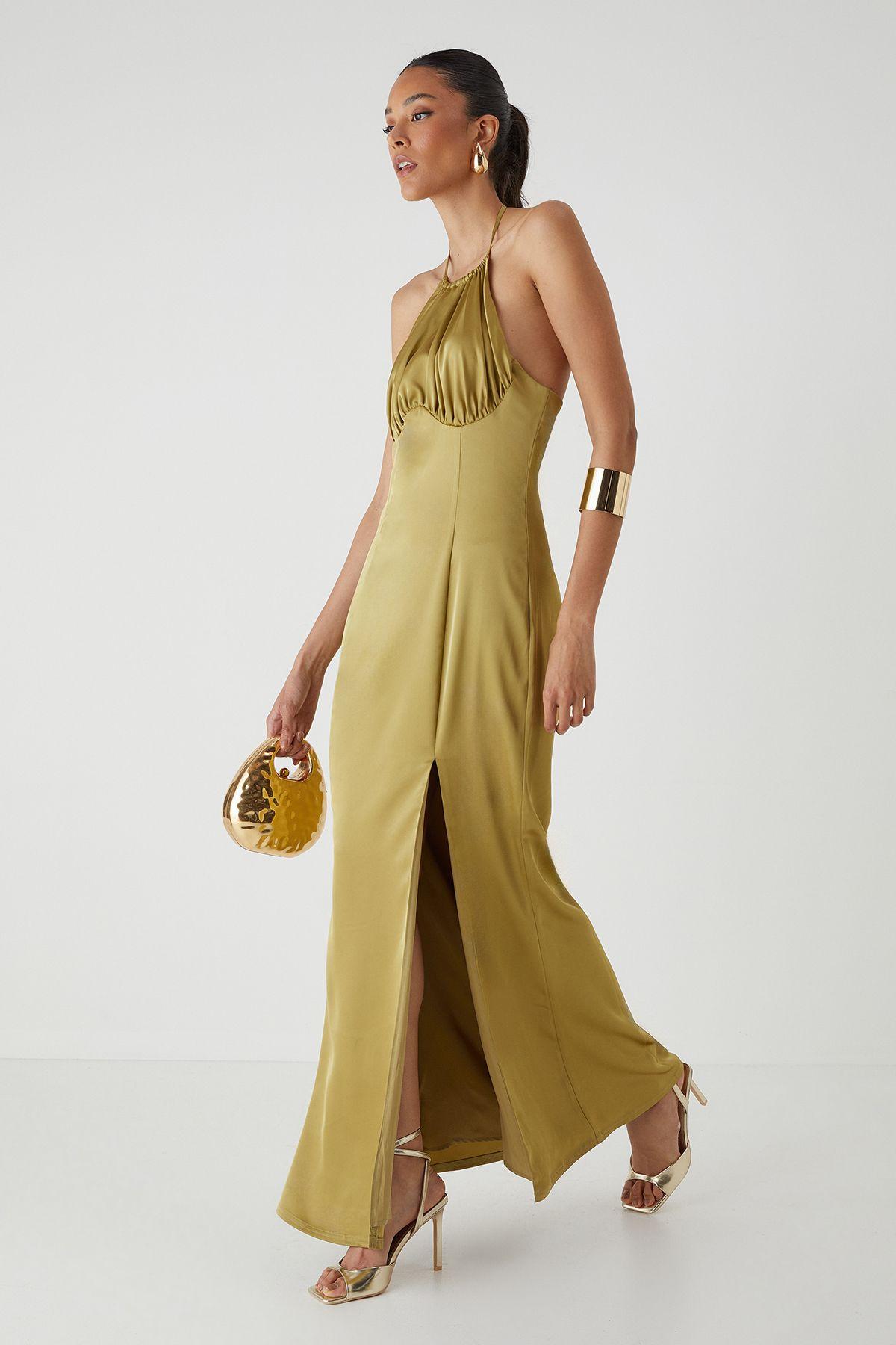 Halter Neck Split Hem Maxi Dress by MISSPAP