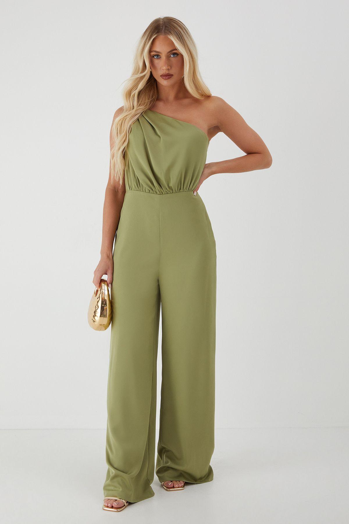 Knot Detail Asymmetric Neck Wide Leg Jumpsuit by MISSPAP
