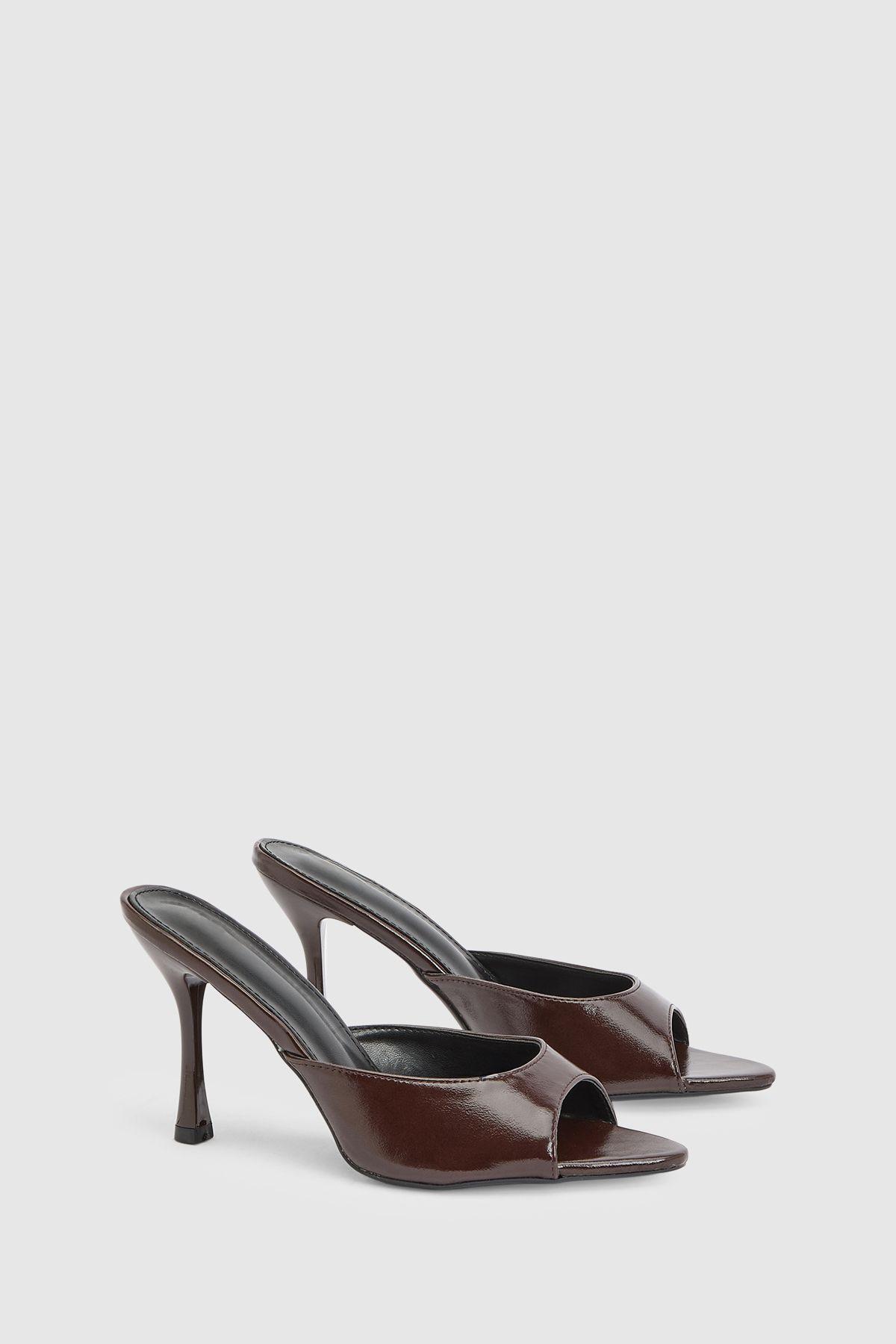 Leni Chocolate Faux Patent Leather High Heeled Stiletto Mules by MISSPAP
