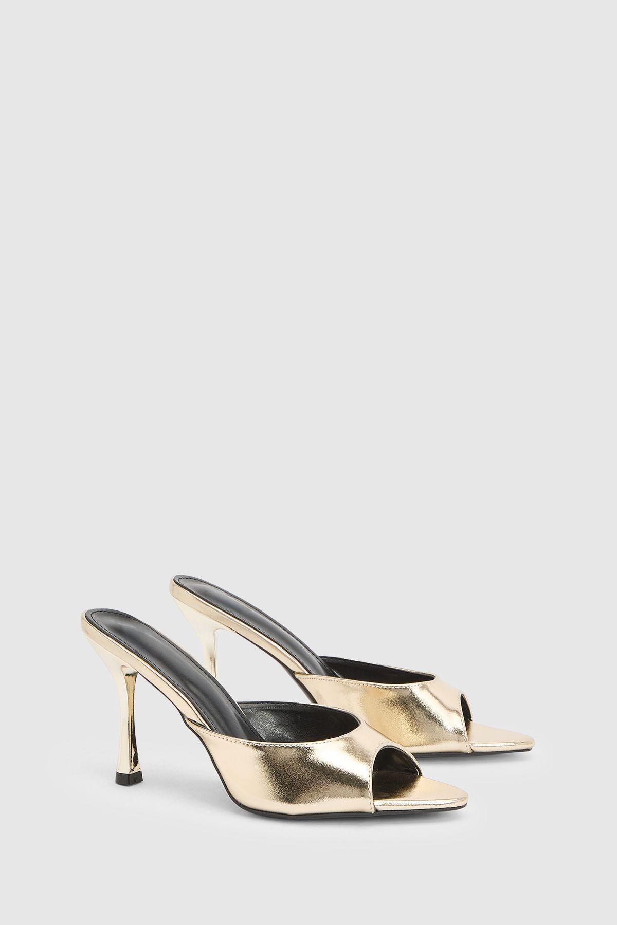 Leni Gold Faux Metallic Leather High Heeled Stiletto Mules by MISSPAP