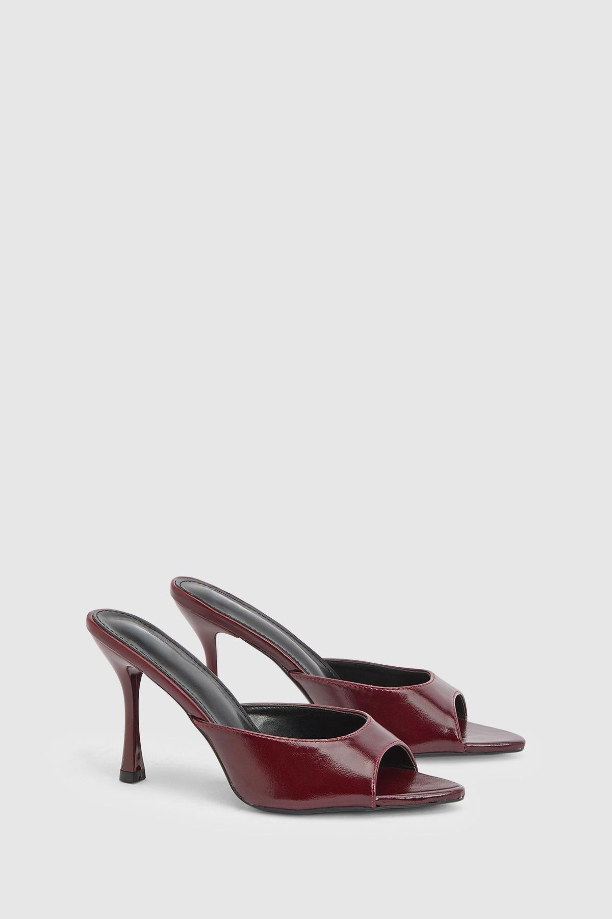 Leni Wine Faux Patent Leather High Heeled Stiletto Mules by MISSPAP