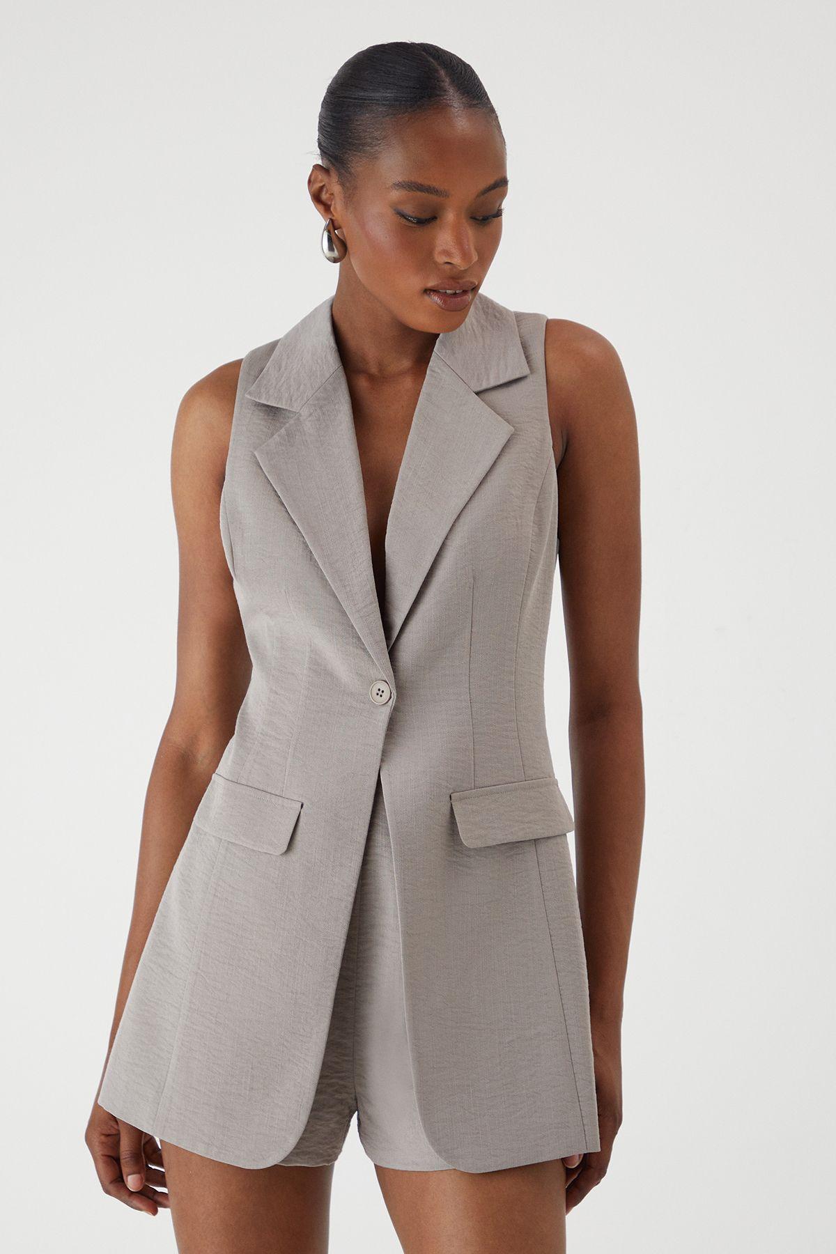 Linen Look Tailored Blazer Playsuit by MISSPAP