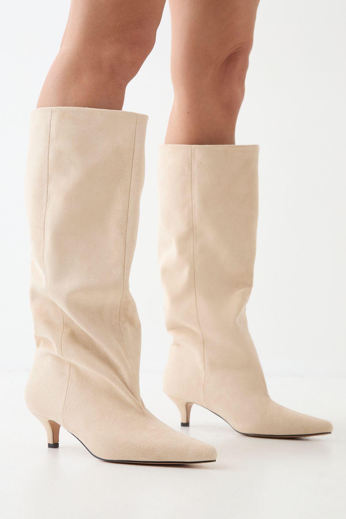 Low Stiletto Faux Suede Slouch Knee High Boots by MISSPAP