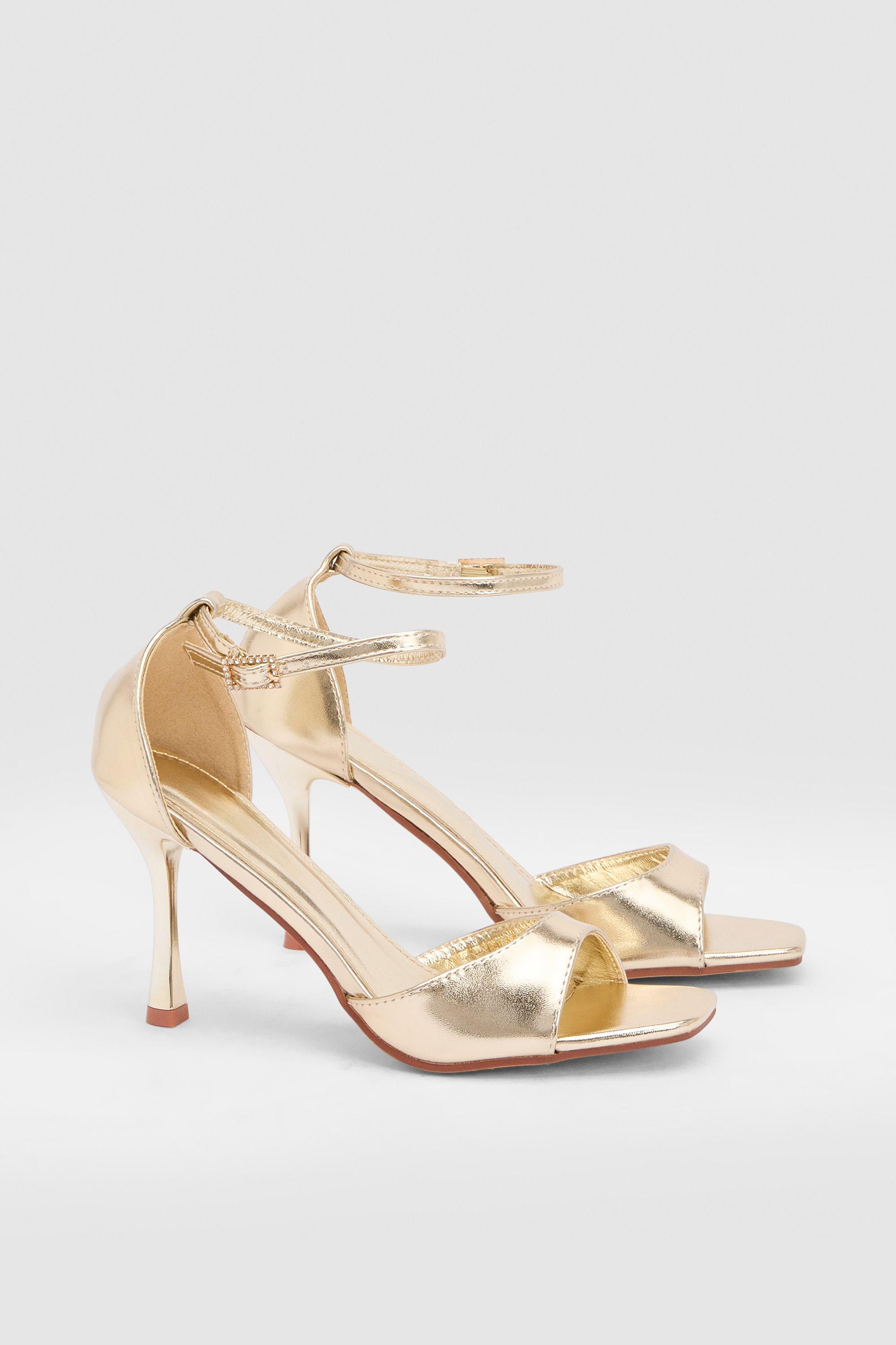 Mila Gold Faux Metallic Leather Ankle Strap Stiletto Heeled Sandals by MISSPAP