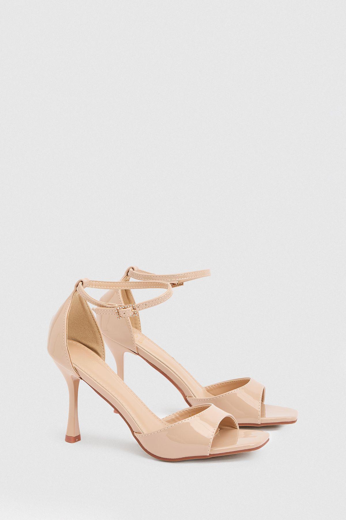 Mila Nude Faux Patent Leather Ankle Strap Stiletto Heeled Sandals by MISSPAP