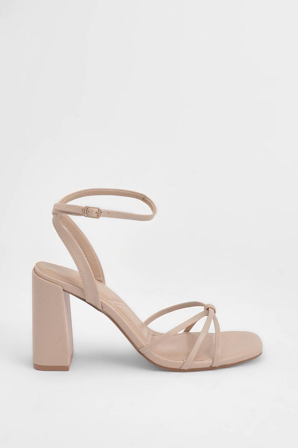 Nude Strappy Faux Leather High Block Heeled Sandals by MISSPAP