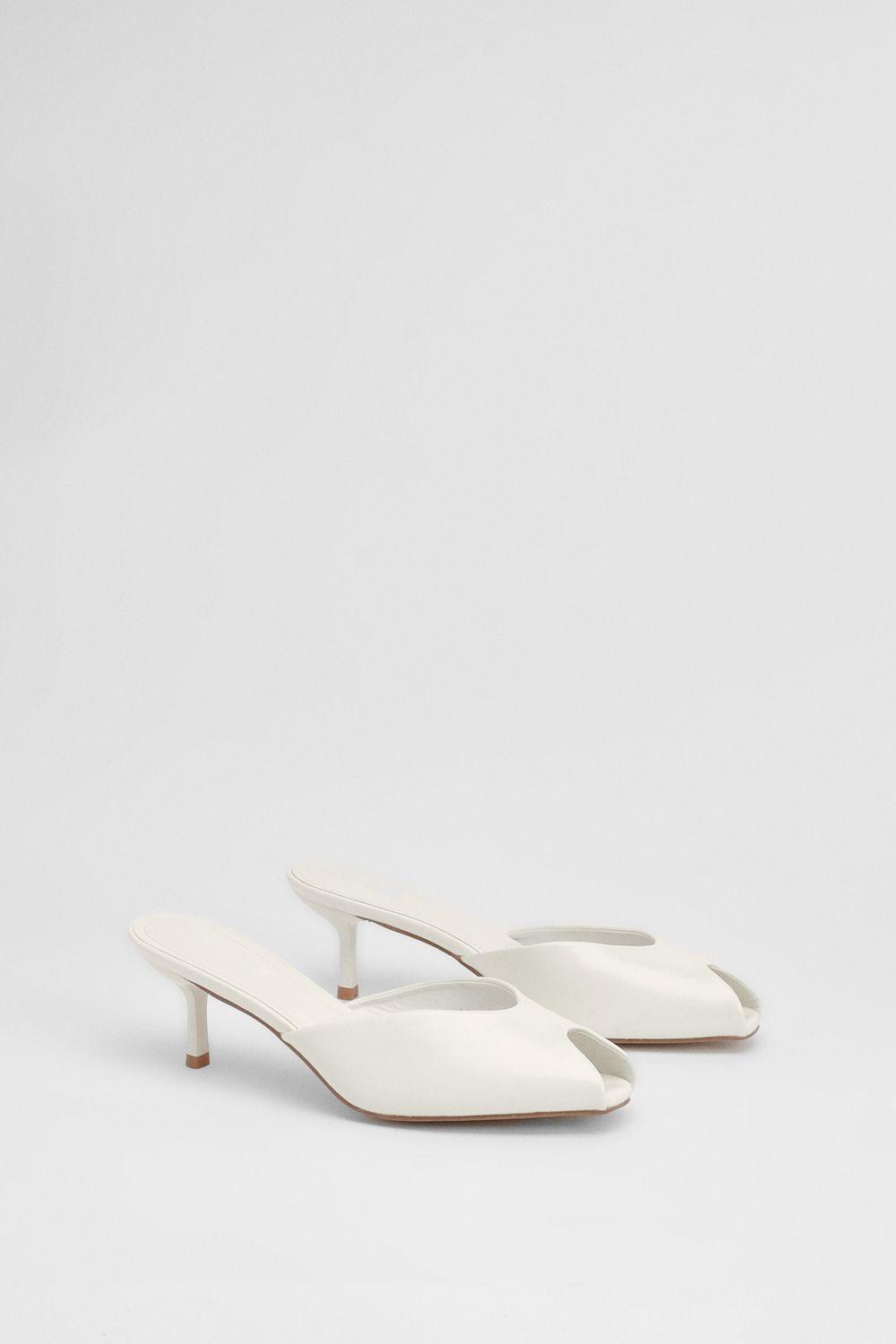 Off White Faux Leather Mid Stiletto Heel Peep Toe Mules by MISSPAP