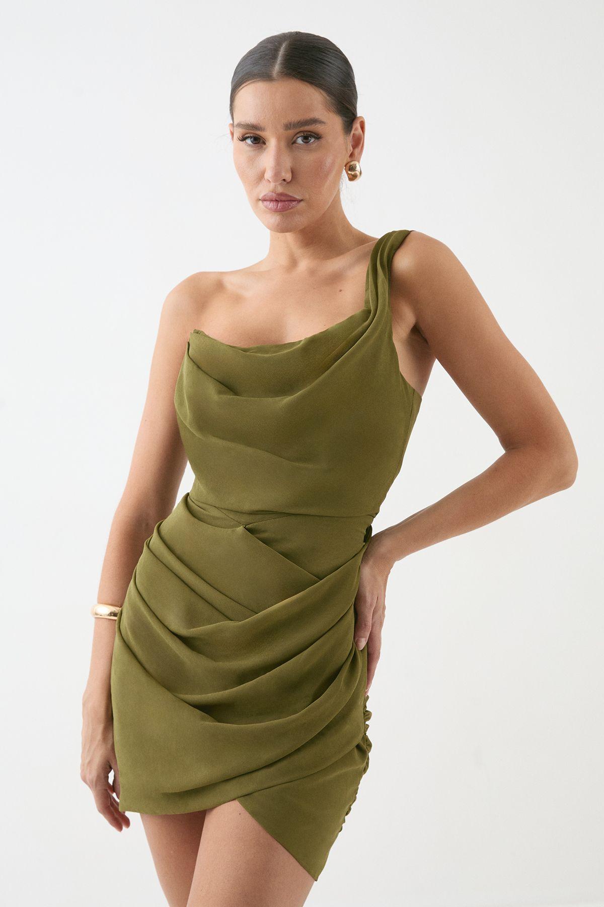 One Shoulder Drape Mini Dress by MISSPAP