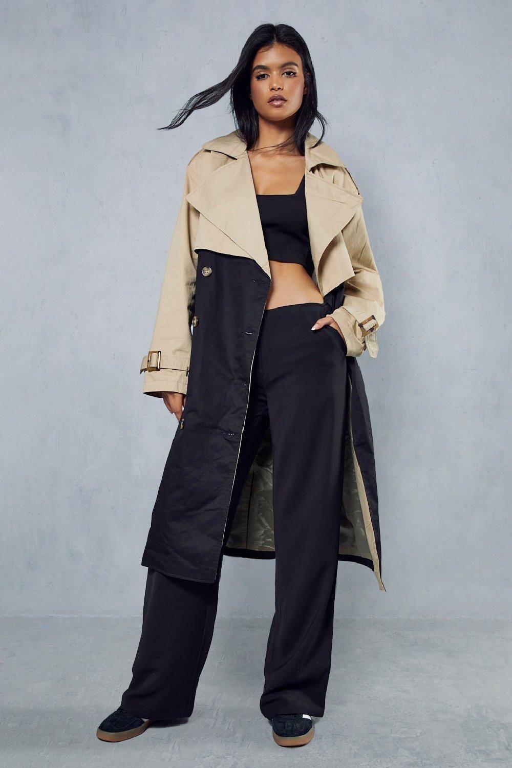 Oversized Contrast Tonal Trench Coat by MISSPAP