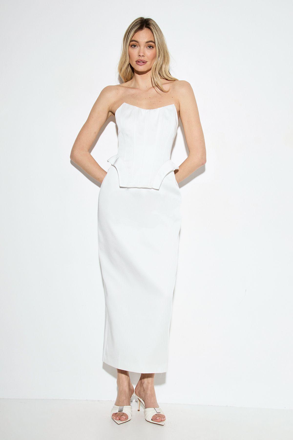 Premium Bonded Satin Corset Midaxi Dress by MISSPAP