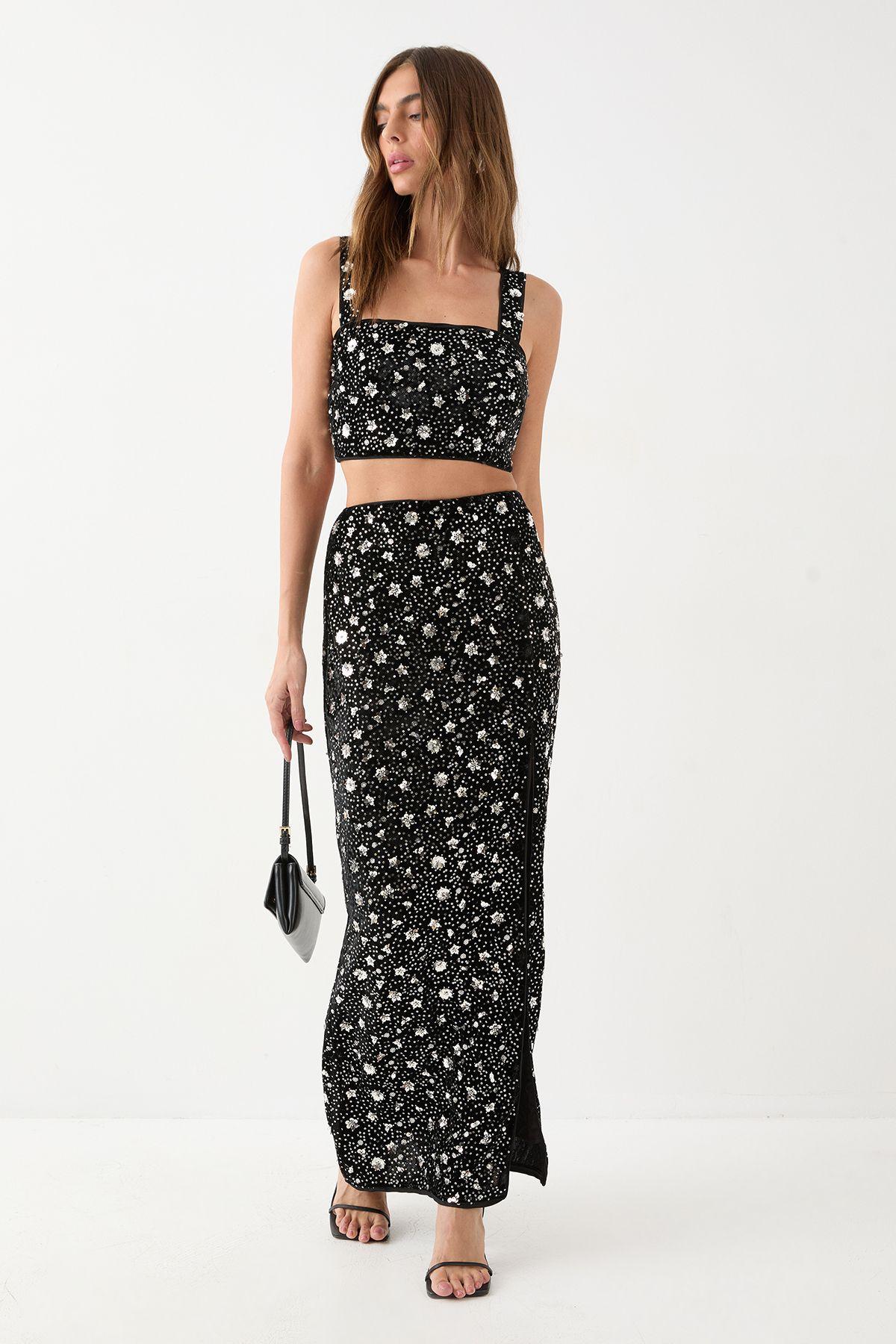 Premium Velvet Sequin Midaxi Skirt by MISSPAP