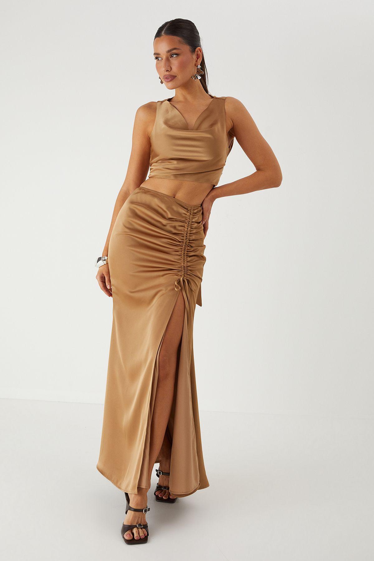 Satin Cowl Neck Top & Maxi Skirt Co-ord by MISSPAP