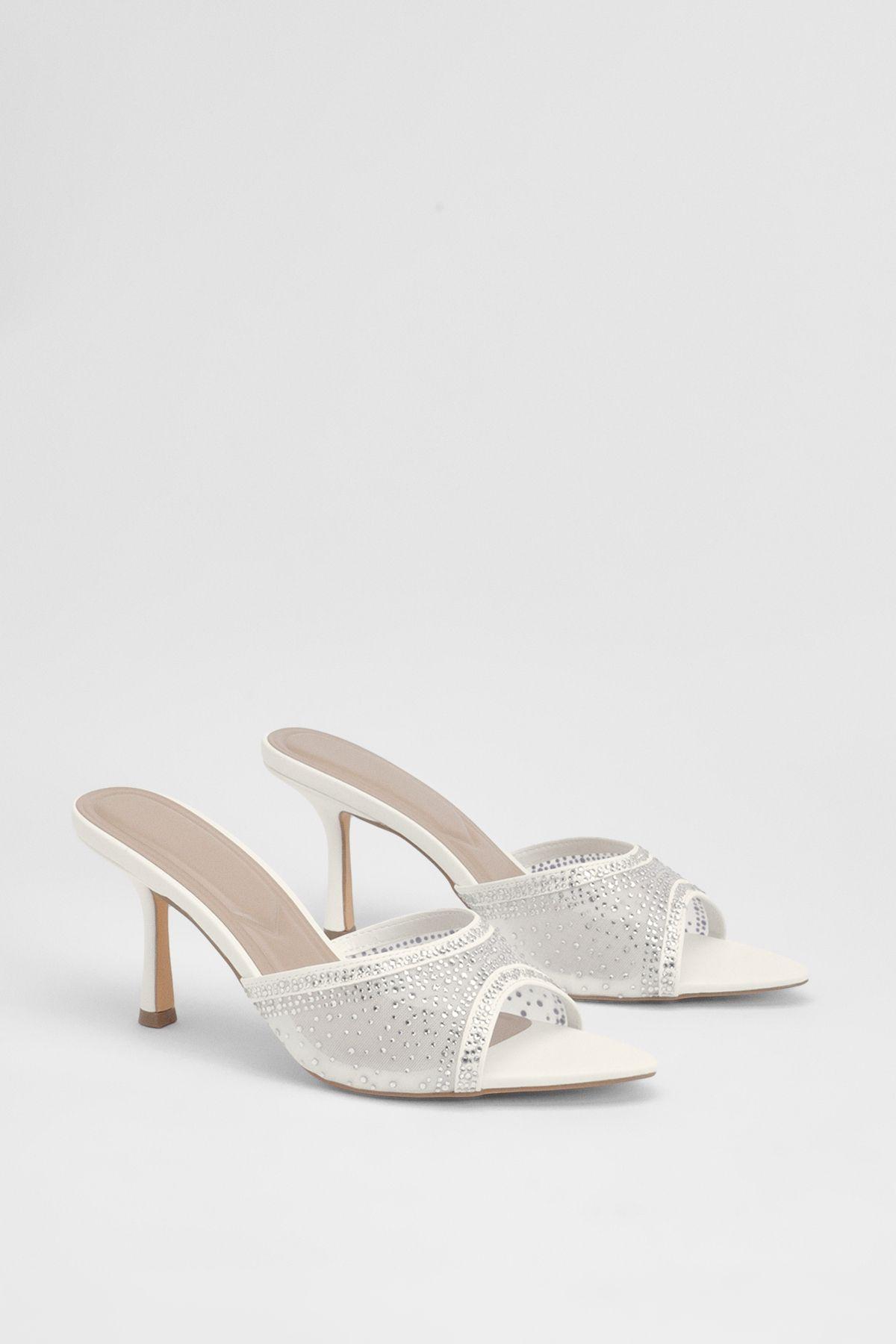 Satin Diamante High Stiletto Heel Mules by MISSPAP