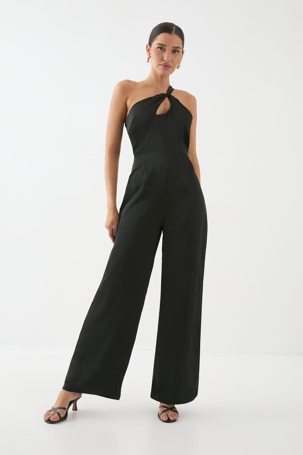 Satin One Shoulder Key Hole Jumpsuit by MISSPAP