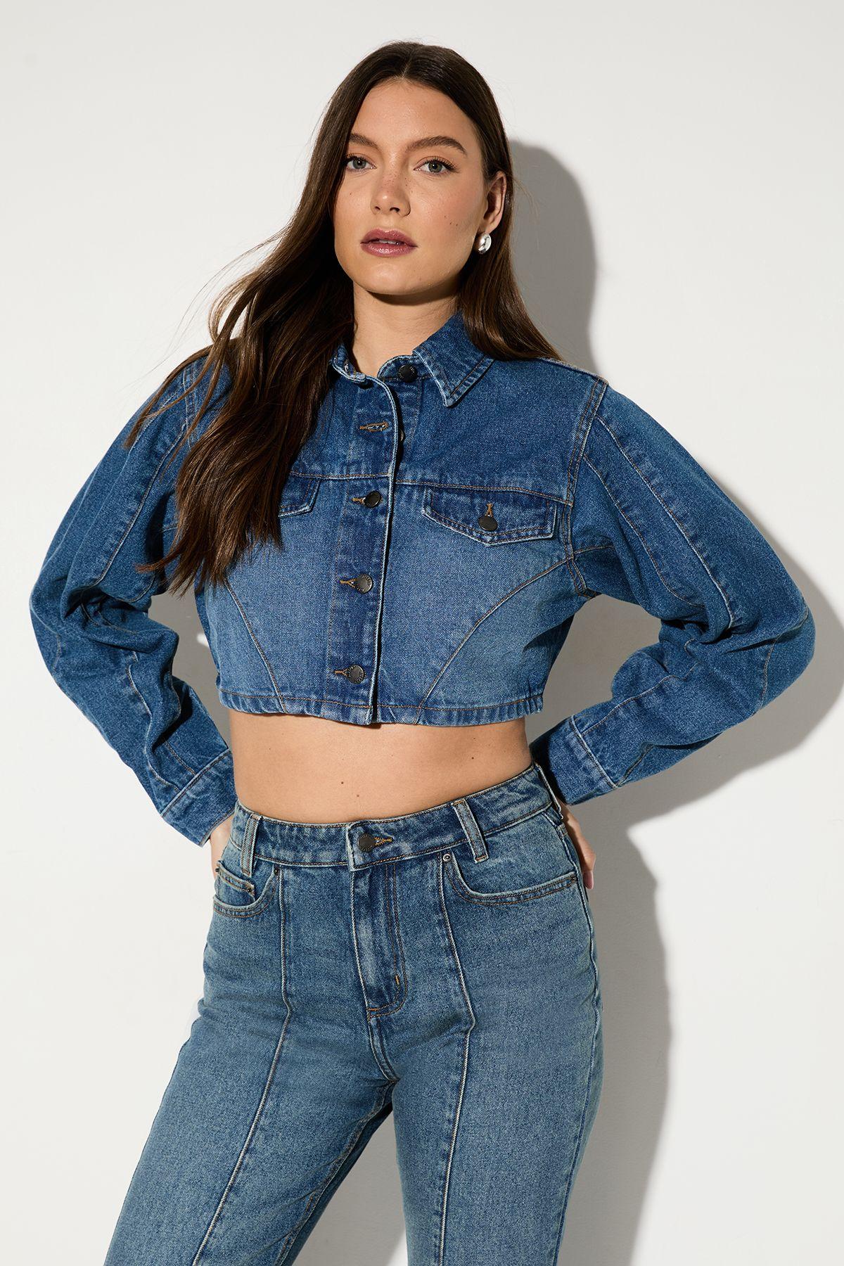 Seam Detail Cropped Denim Jacket by MISSPAP
