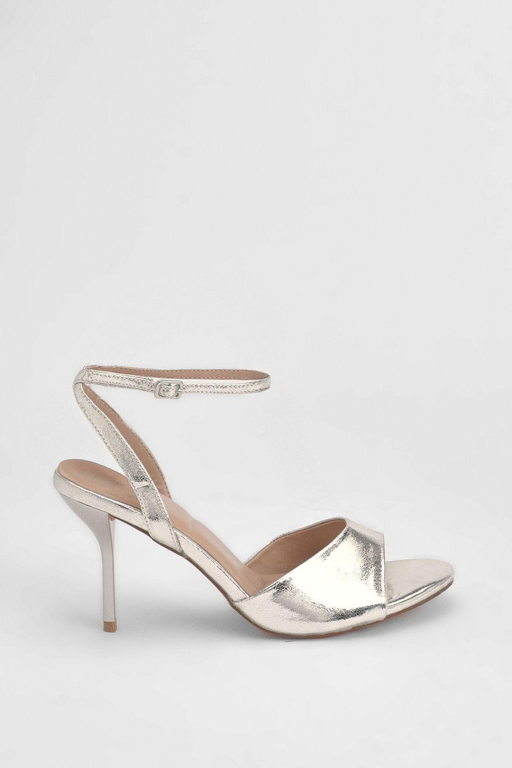 Silver Faux Metallic Leather Stiletto Heeled Sandals by MISSPAP
