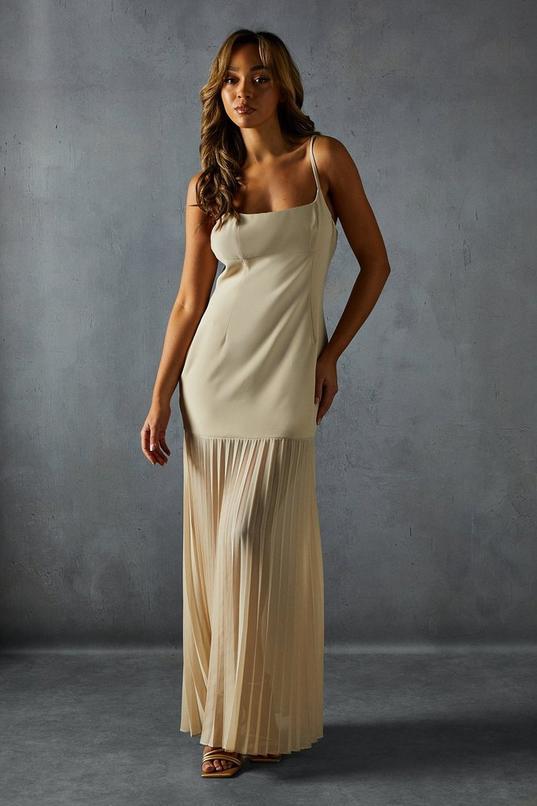 Square Neck Pleated Chiffon Maxi Dress by MISSPAP