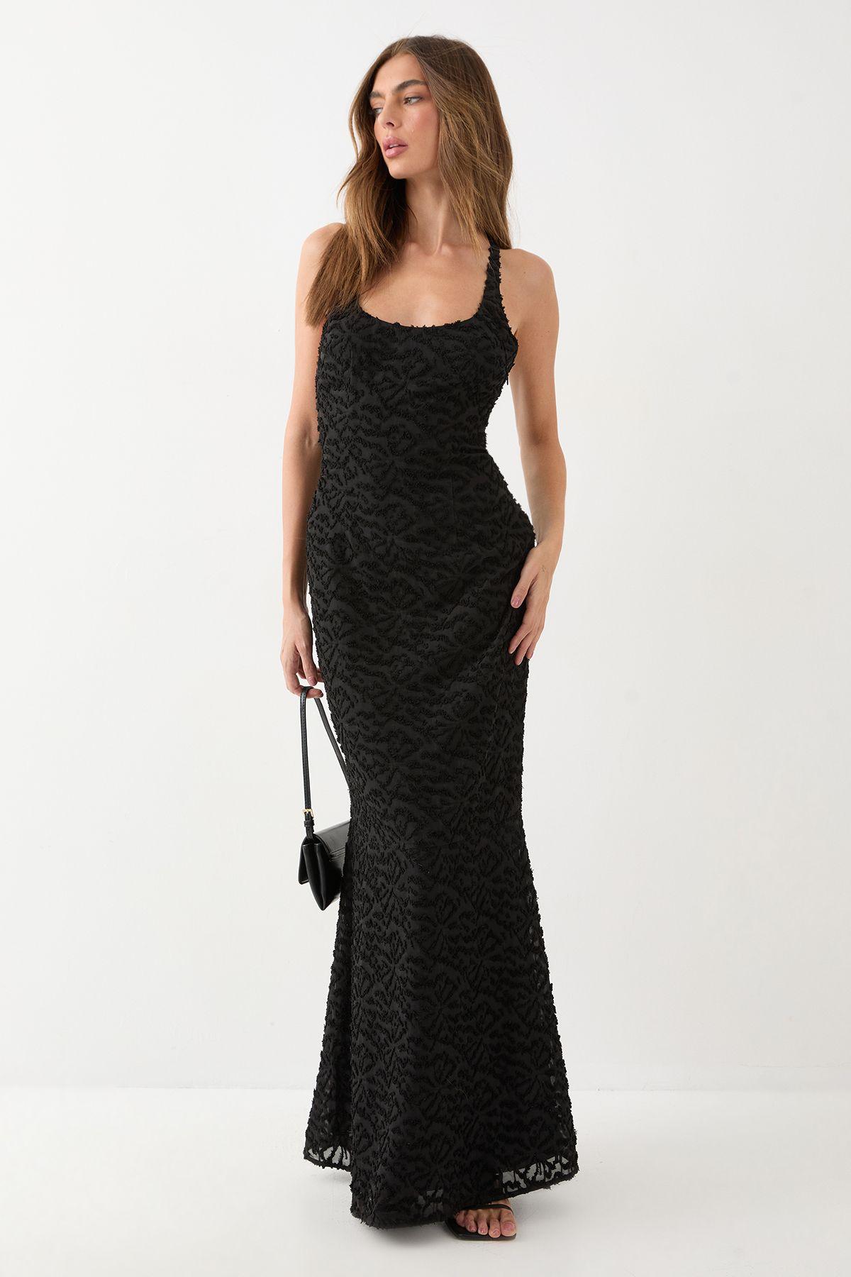 Textured Floral Chiffon Bias Maxi by MISSPAP