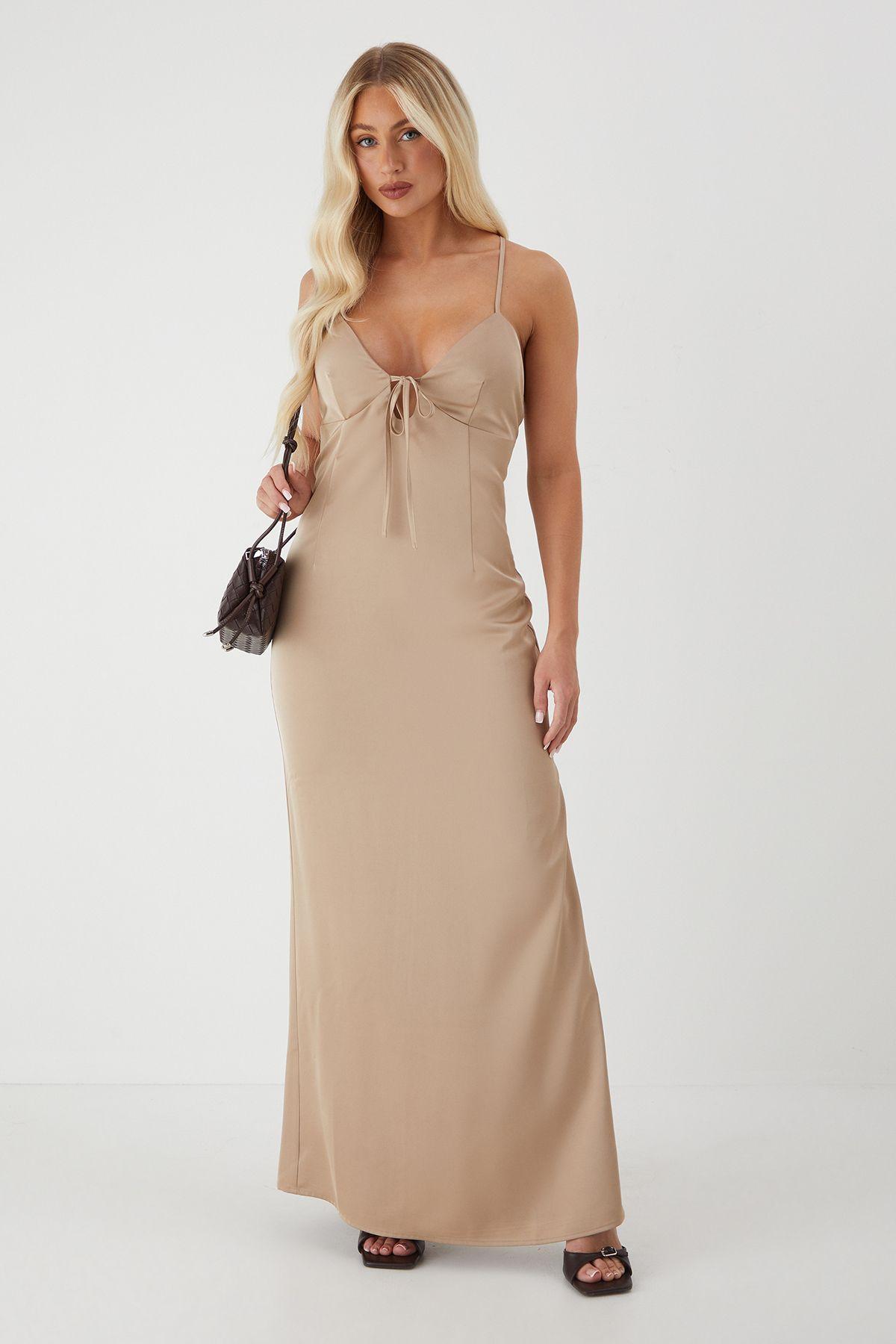 Tie Detail Strappy Satin Maxi Dress by MISSPAP