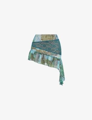 Ocean Teal-print panelled stretch-lace mini skirt by MISTRESS ROCKS Ocean Teal-print panelled stretch-lace mini skirt by MISTRESS ROCKS