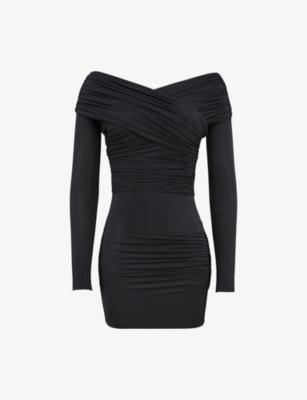 Off-Shoulder Gathered Stretch-Jersey Mini Dress by MISTRESS ROCKS