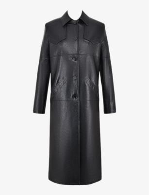 Oversized-collar long-line tailored vegan-leather coat by MISTRESS ROCKS Oversized-collar long-line tailored vegan-leather coat by MISTRESS ROCKS