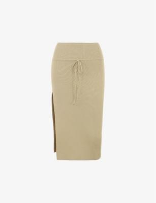 Tie-waist slim-fit pointelle stretch-knit midi skirt by MISTRESS ROCKS Tie-waist slim-fit pointelle stretch-knit midi skirt by MISTRESS ROCKS