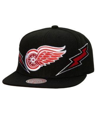 Men's Black Detroit Red Wings Double Trouble Lightning Snapback Hat by MITCHELL&NESS
