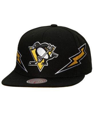 Men's Black Pittsburgh Penguins Double Trouble Lightning Snapback Hat by MITCHELL&NESS