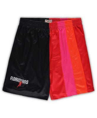 Men's Black, Red Miami Heat Big & Tall Hardwood Classics Split Swingman Shorts by MITCHELL&NESS