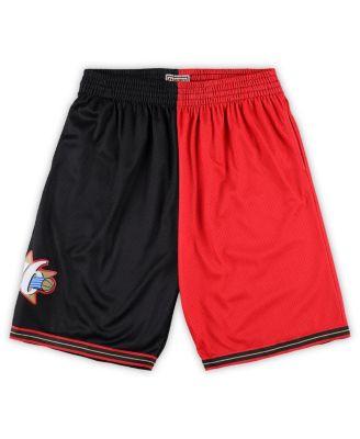 Men's Black, Red Philadelphia 76ers Big and Tall Hardwood Classics Split Swingman Shorts by MITCHELL&NESS