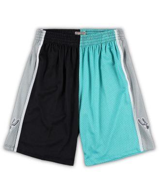 Men's Black, Teal San Antonio Spurs Big and Tall Hardwood Classics Split Swingman Shorts by MITCHELL&NESS