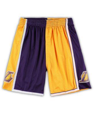Men's Gold, Purple Los Angeles Lakers Big and Tall Hardwood Classics Split Swingman Shorts by MITCHELL&NESS
